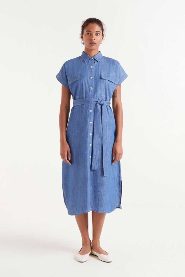 Denim midi shirt dress