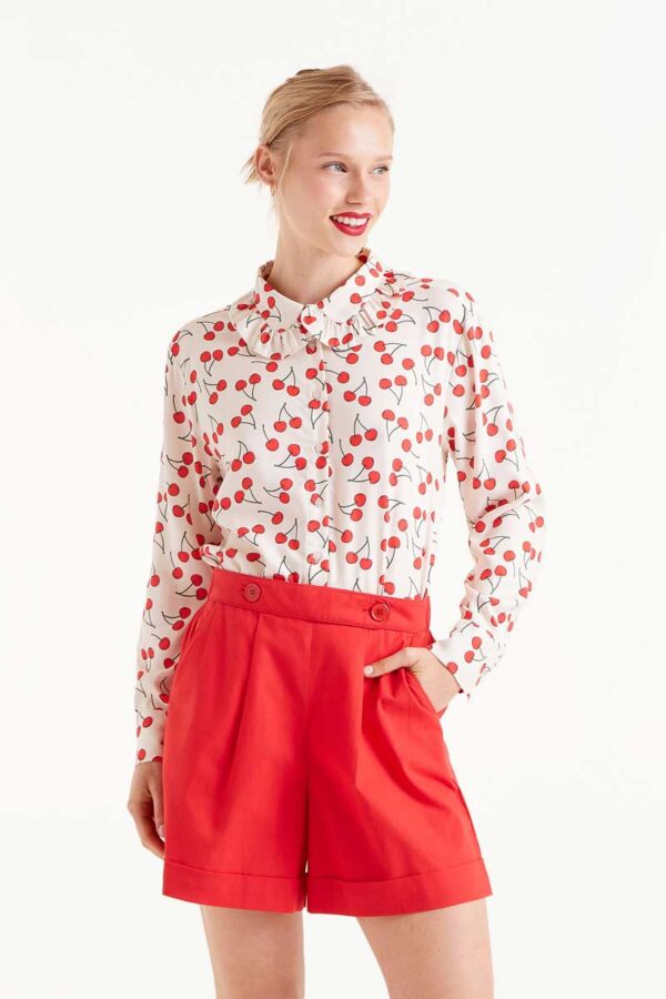 Cherry ruffle collar shirt