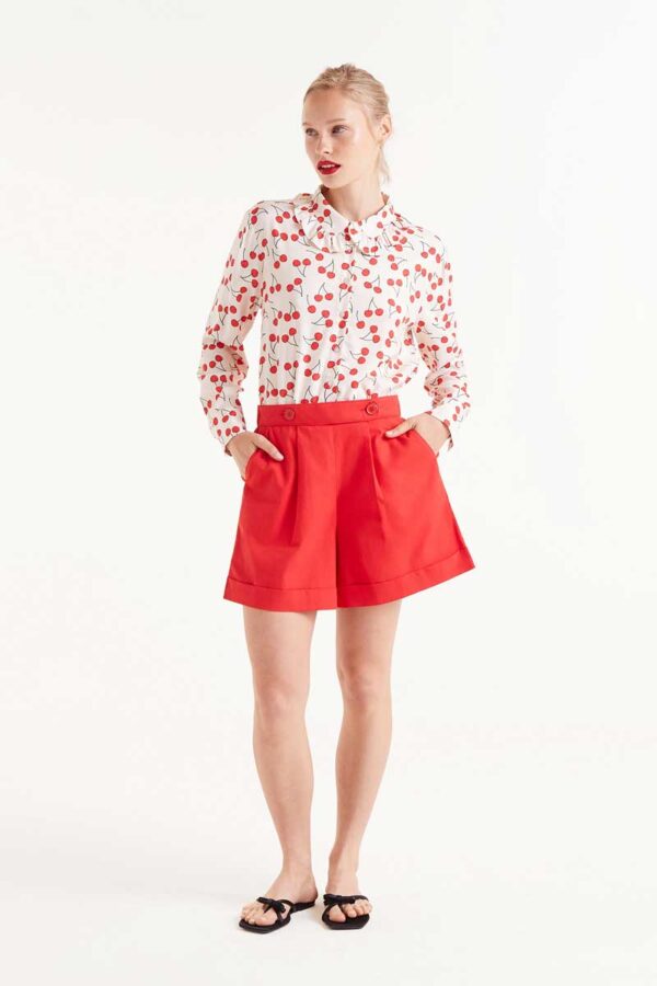 Cherry ruffle collar shirt