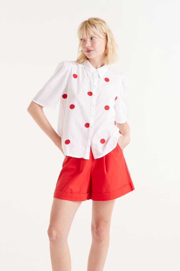 Red polka dot shirt