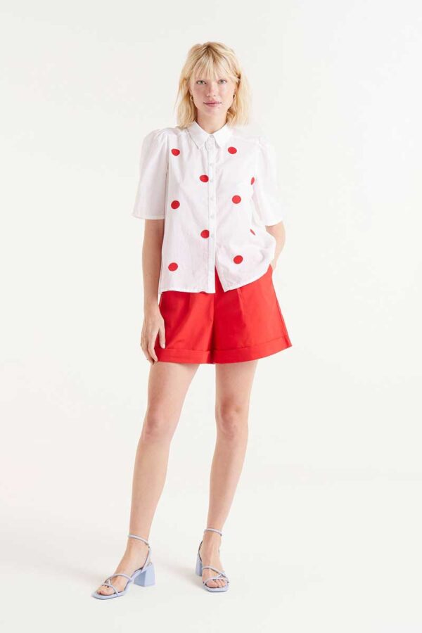 Red polka dot shirt